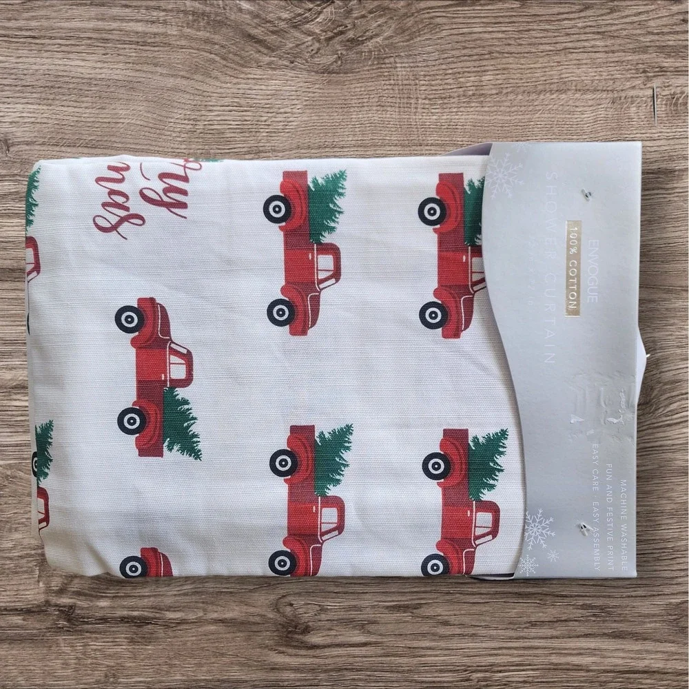 Envogue Christmas Red Truck Shower‎ Curtain Holiday Decor 72 x 72